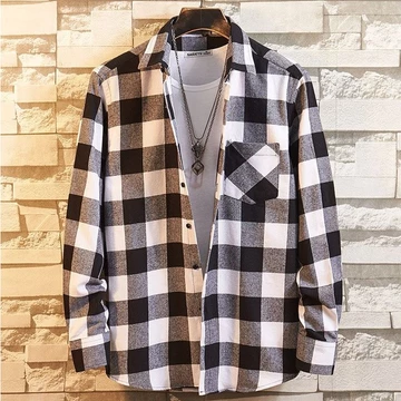 Pengiriman Cepat Kemeja Flanel Motif Kotak Coklat Lengan Panjang Pria Kualitas Import