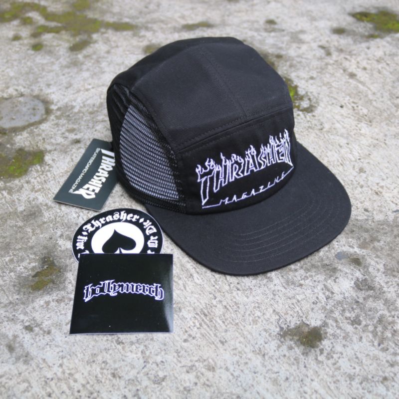 Jual Topi 5 panel thrasher flame outline hitam | Shopee Indonesia