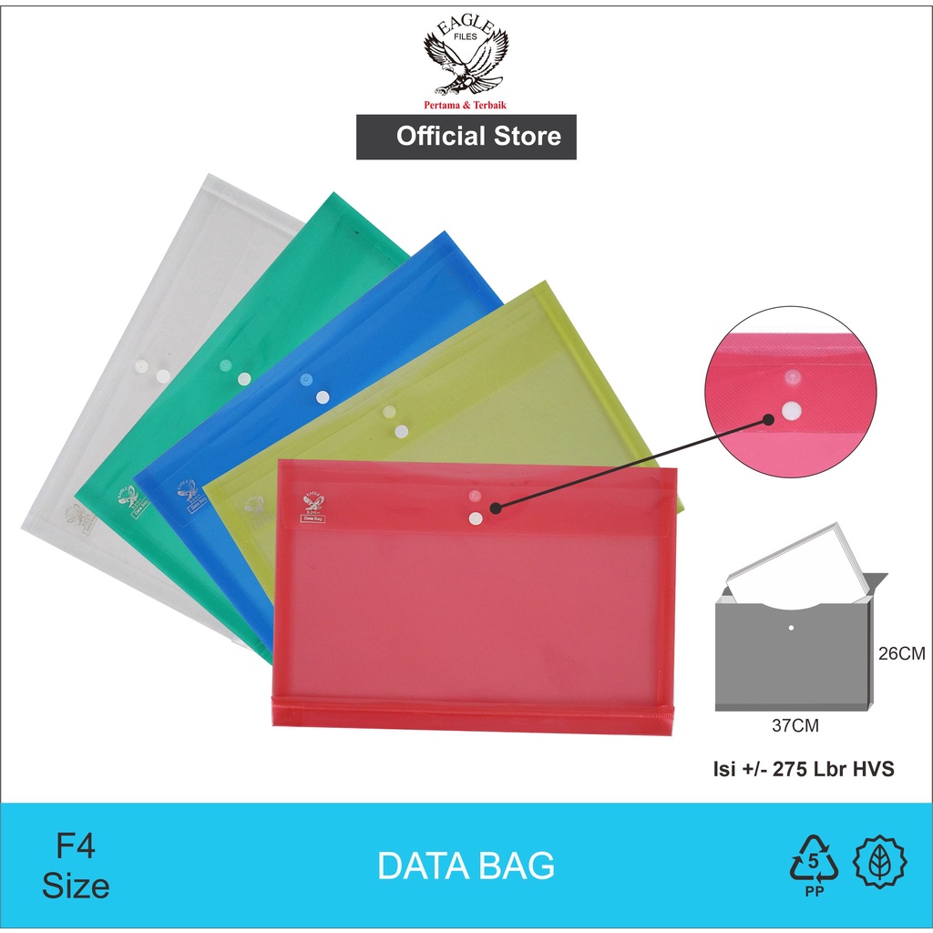 Jual Map Plastik Kancing F4 EAGLEFiles Bening Punggung Data Bag