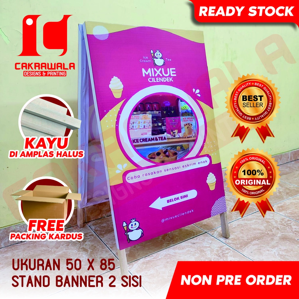 Jual Stand Banner Kayu Mixue Ukuran 50 X 85 Standing Banner Kayu Promo Standing Banner Kayu 