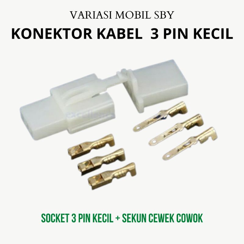 Jual Socket Konektor Socket Kabel 3 Pin Kecil Male Female Motor Mobil Cewek Cowok Sekun Kecil 3 7843