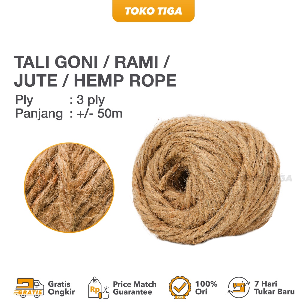 Jual Tali Goni Rami Jute Hemp Rope 3 Ply Tebal 50 Meter