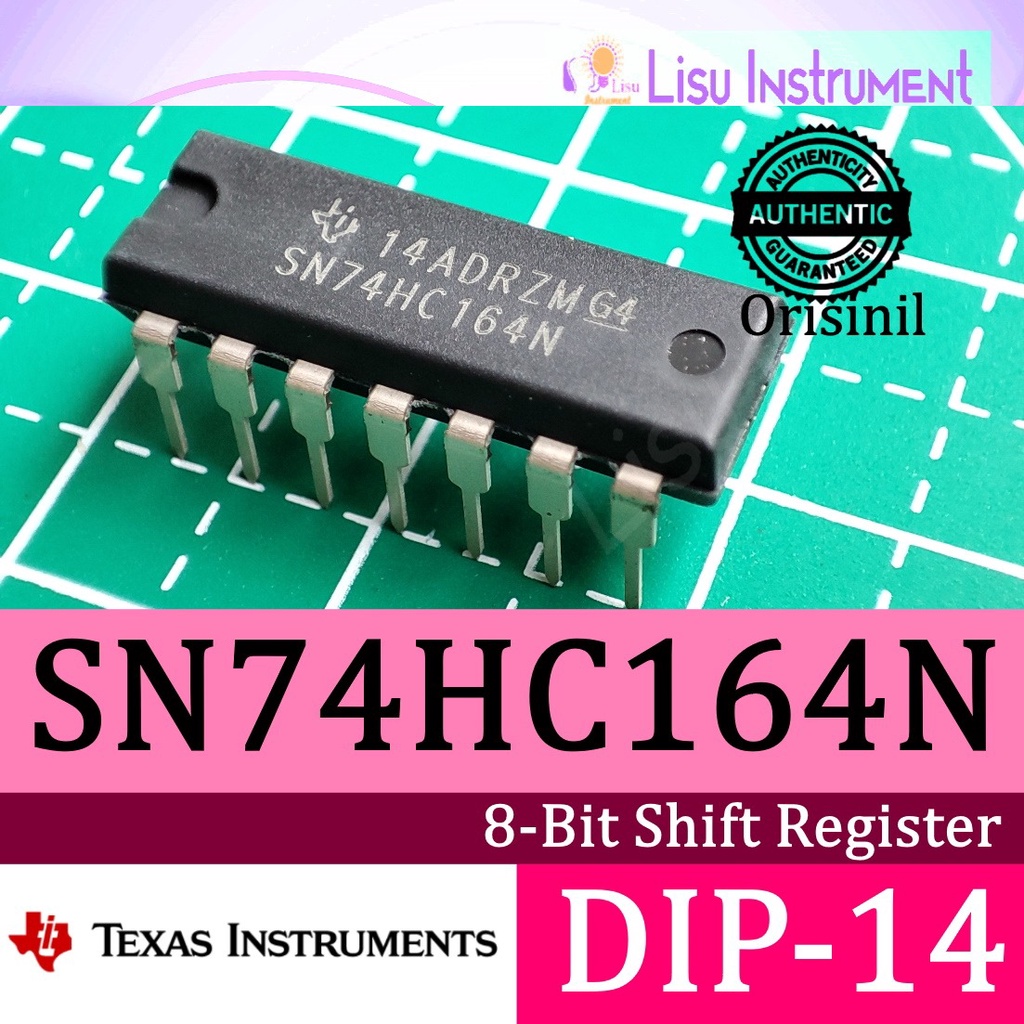 Jual SN74HC164N 8-Bit Parallel-Out Serial Shift Registers PDIP-14 Texas ...