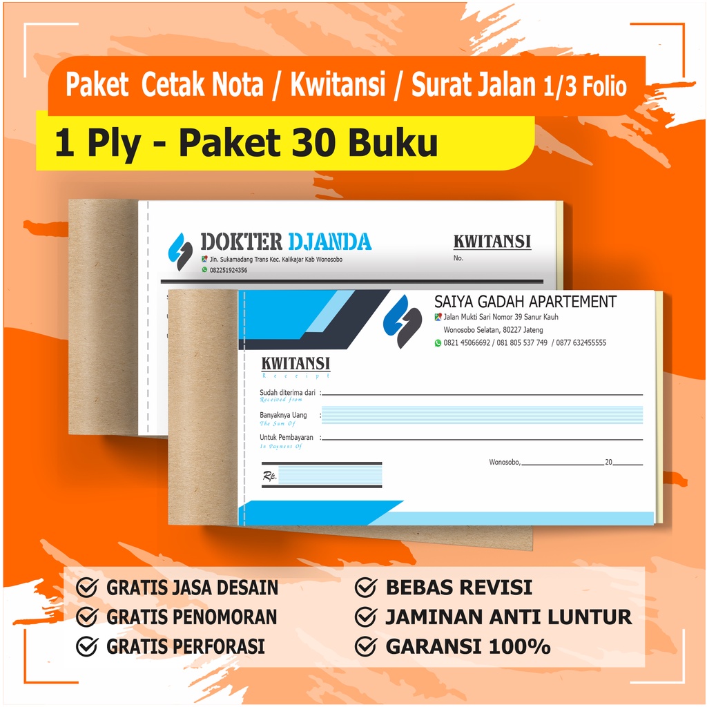 Jual Cetak Kwitansi Custom 1 Ply Paket 30 Buku 1 Rim Nota Custom Surat Jalan Custom Bebas 3190