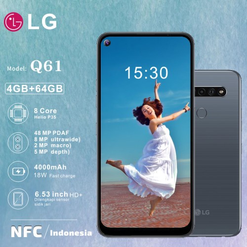 Jual LG Q61-2020 NFC-4GB/64GB hpmurah 48MP+8MP+5MP+2MP-type-c 4GB/64GB