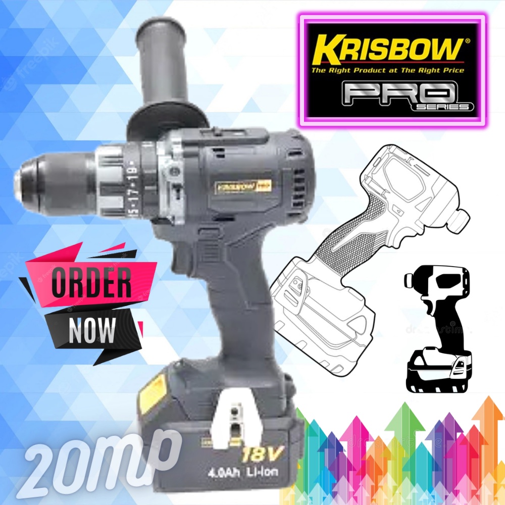 Jual Bor Listrik Impact Cordless Krisbow CORDLESS IMPACT DRILL 13MM 18V ...