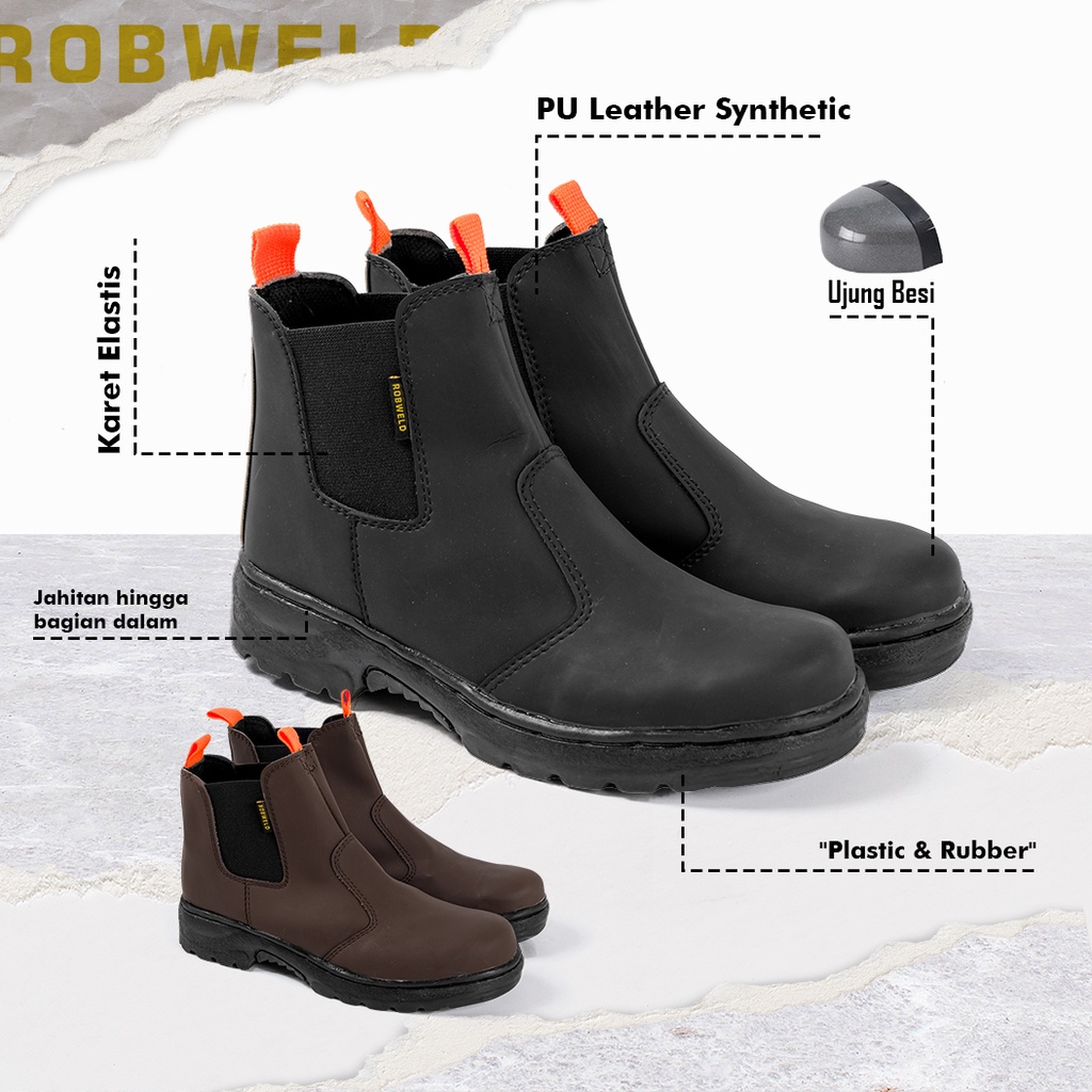 Jual Sepatu Safety Boots Slip On Septi Pria Ujung Besi Septy Slop Kerja