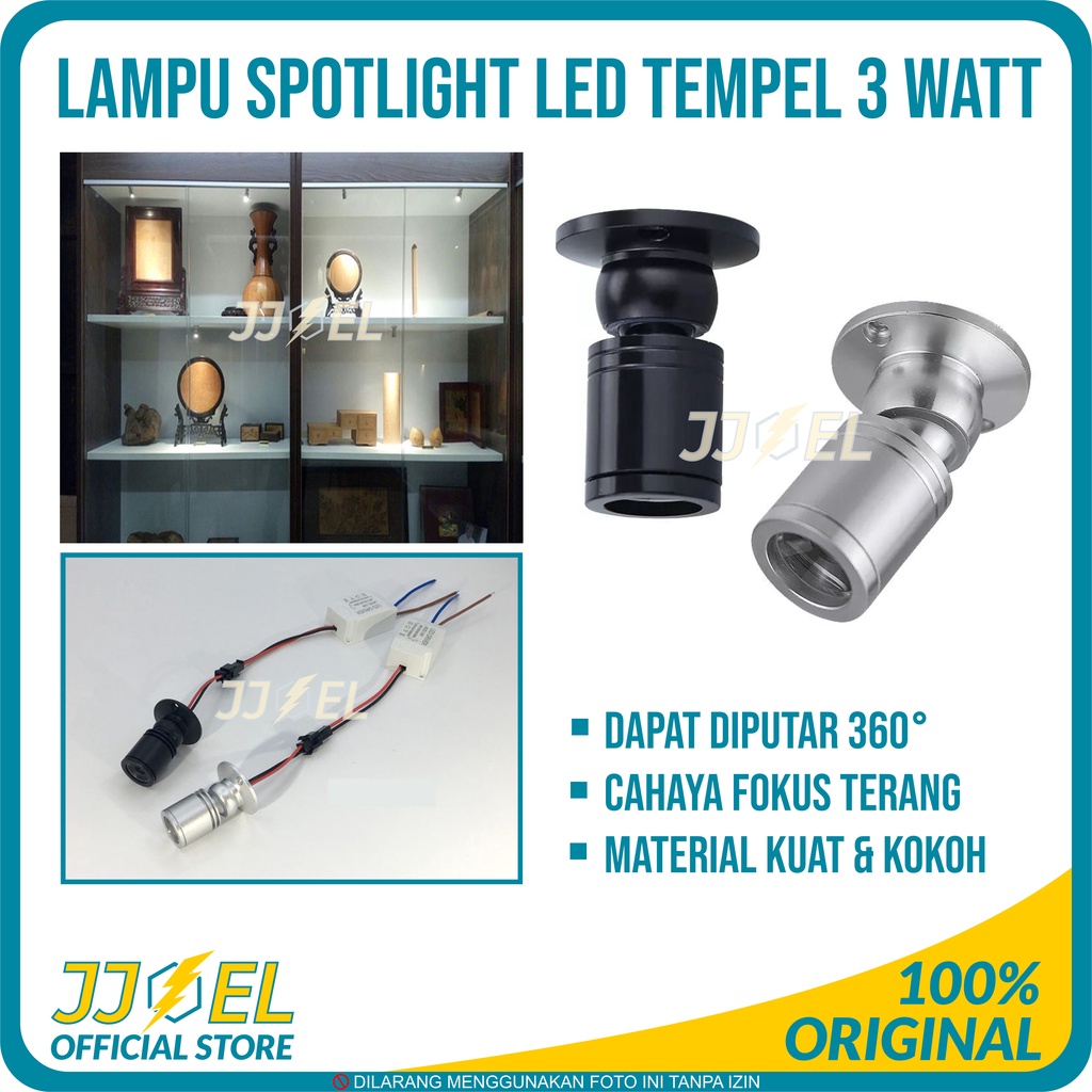 Jual Lampu Spotlight LED Tempel Rak Etalase Lemari Kabinet 3 Watt 3W ...