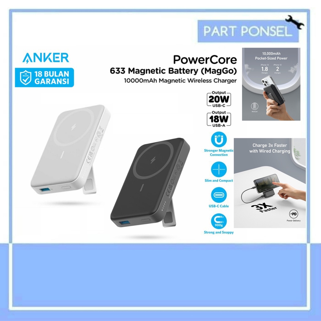 Jual Anker 633 Wireless Powerbank 10000mAh 20W 18W Dual Port MagGo ...