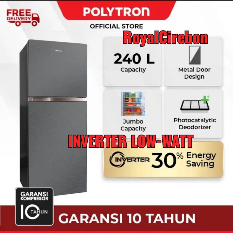 Jual KULKAS inventer new POLYTRON PRW-256Y INVERTER(240liter) New Black ...