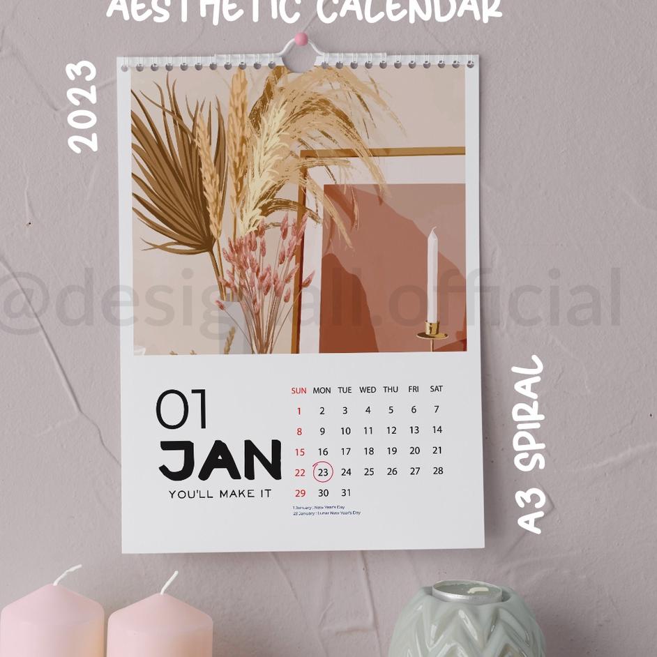 Jual Paket Meriah DESIGNALL KALENDER DINDING AESTHETIC 2023 A3 SPIRAL ...