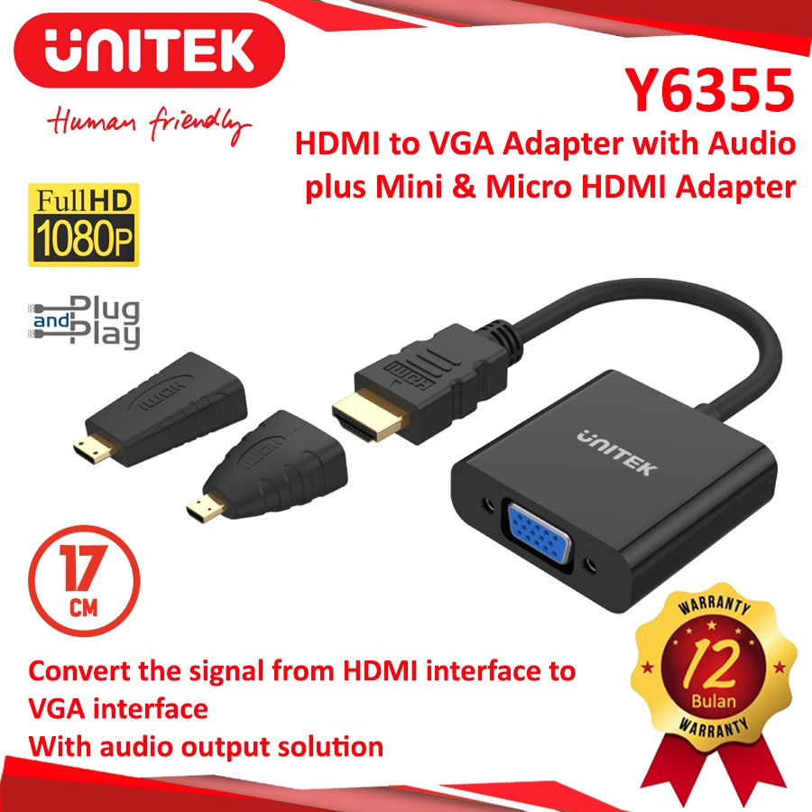 Jual Unitek Hdmi To Vga With Micro Mini Hdmi Converter Y Shopee Indonesia