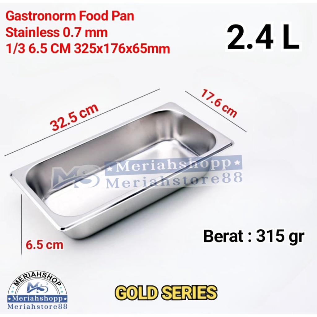 Jual Food Pan Stainless 1/3 x 6,5 cm (2400ml/2.4 L) Premium Tebal 0.7mm