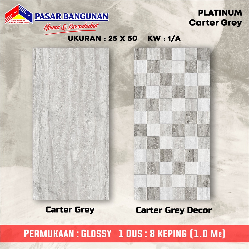 Jual Keramik Dinding Platinum Carter Grey 25x50 Kw A Shopee Indonesia