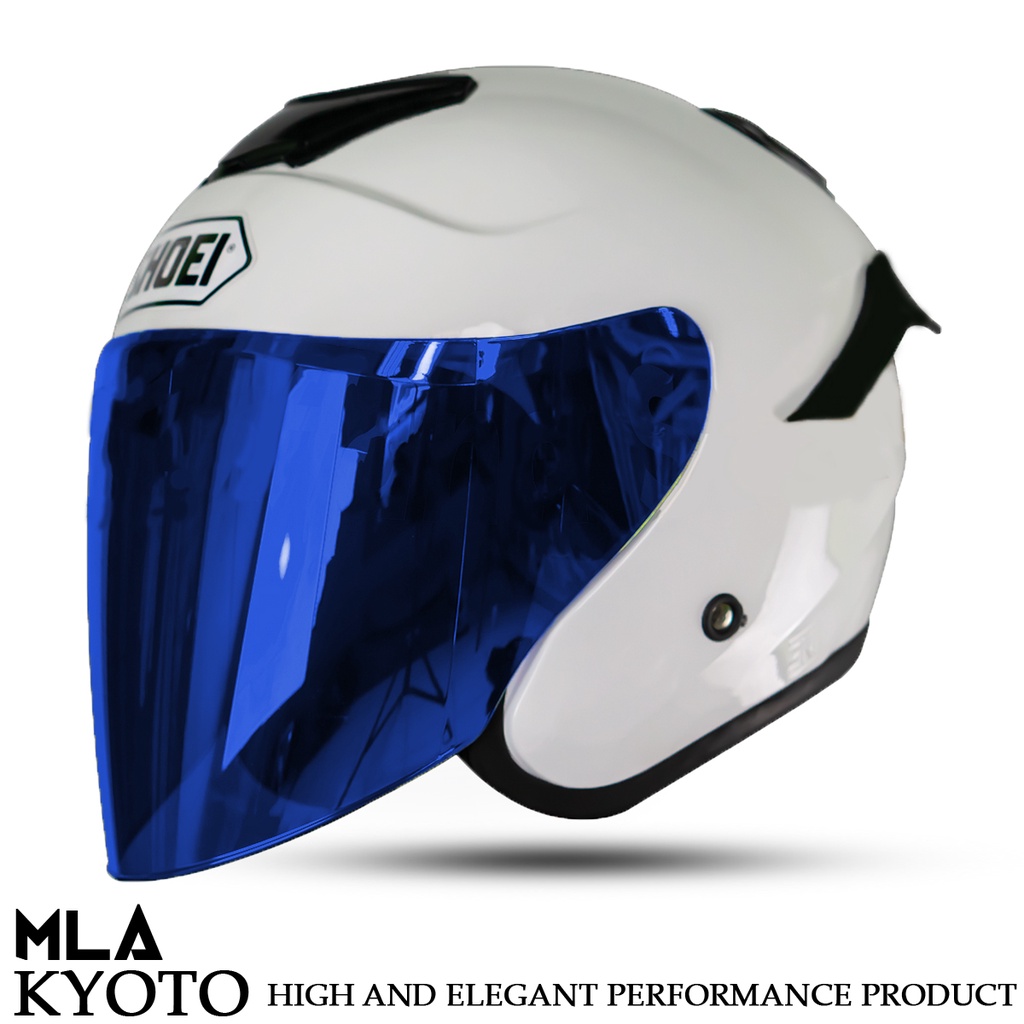 Jual Helm Half Face MLA Kyoto / Putih Kaca Visor GoldBlueHitam