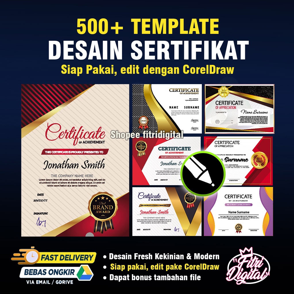 Jual 500 Desain Template Sertifikat CDR Coreldraw Lengkap Siap Edit ...