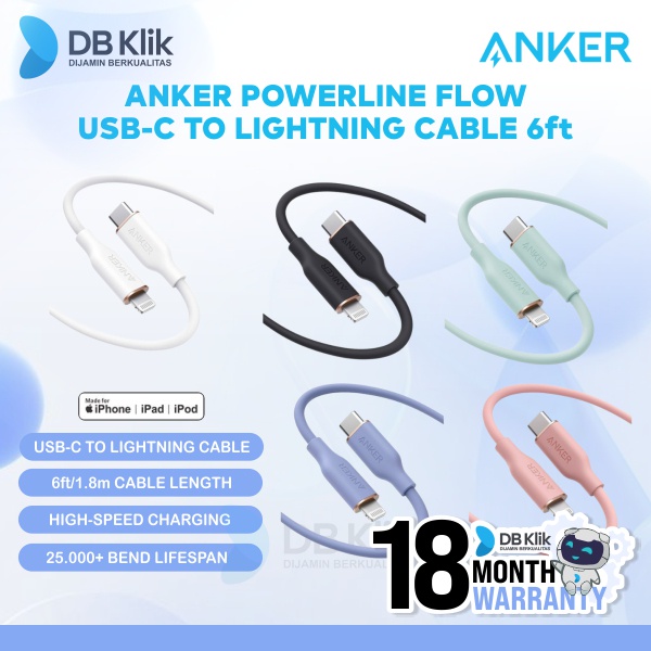 Jual Kabel Charger Anker PowerLine Flow USB-C to Lightning Cable 6ft ...