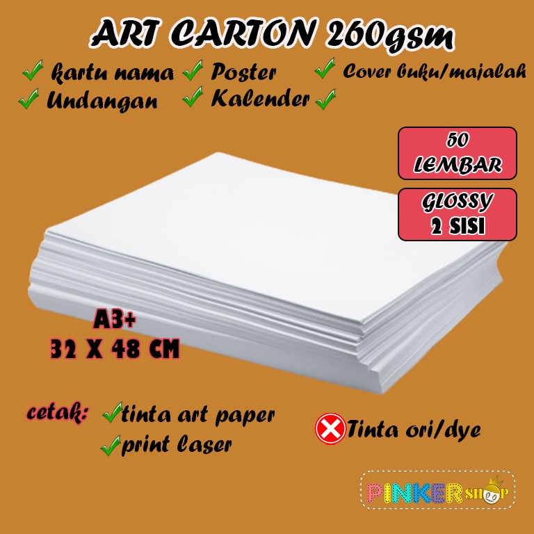 Jual Kertas art carton/art paper 260 gsm A3+ isi 50 lembarart karton