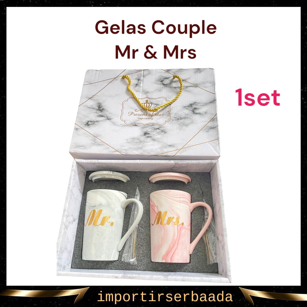 Jual IMP Hampers Gelas Couple Marble Mug Set Gift Box Cangkir Couple