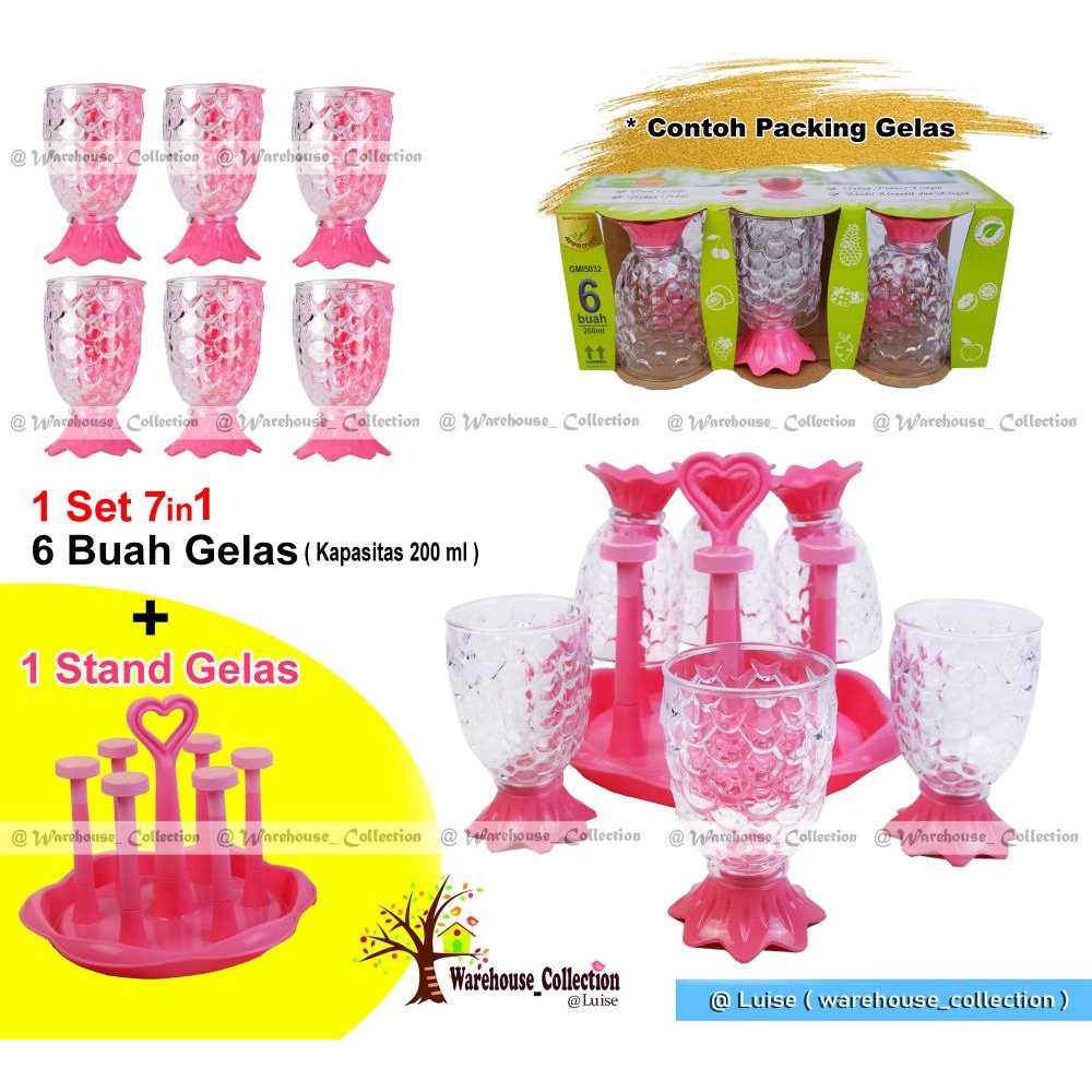 Jual Gelas Kristal Nanas Isi 6 1 Stand Glass 6 Gelas Nanas Pink Hijau Gelas Akrilik 2705