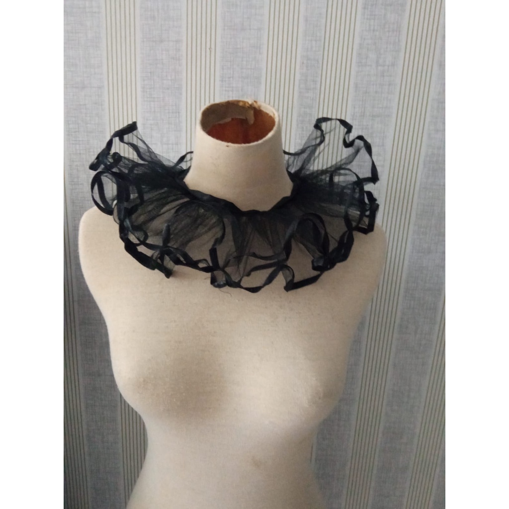 Jual Kerah ruffle tulle hitam 3 lapis aksesoris dress halloween pesta ...