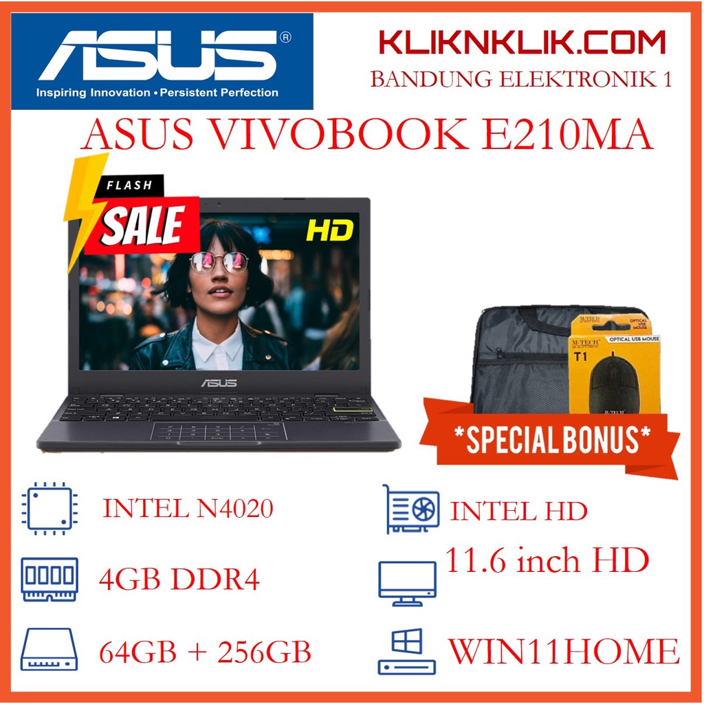 Jual Laptop Asus Vivobook 11 Inch Asus Vivobook E210ma Intel N4020 Windows 11 Home Black