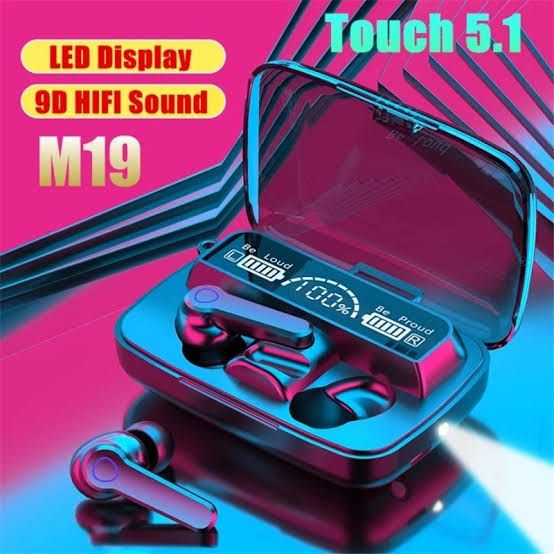 M19  Headset Bluetooth 5.3 Earbud TWS Nirkabel LED Digital Power Display Stereo with Powerbank
