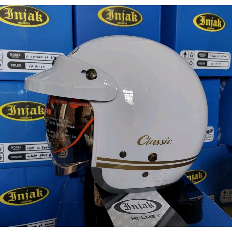 Jual helm injak kaca dalam vs classic half face retro + (FREE BUBBLE ...