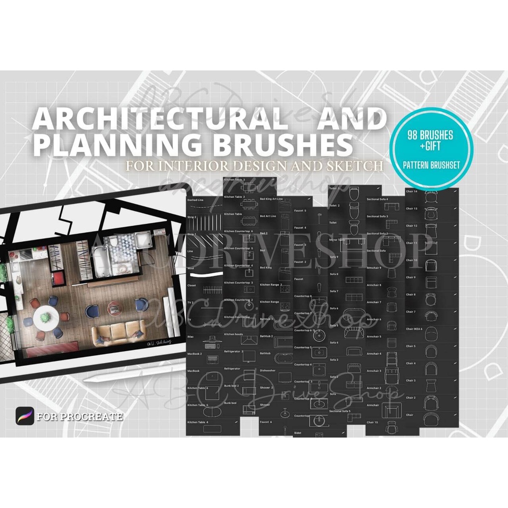 Jual Procreate Brush - 98 Architectural Interior Design Brushes ...