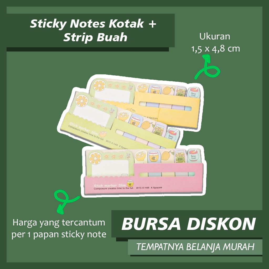 Jual Sticky Notes Kotak Strip Buah Notes Memo Catatan Fruit Post It