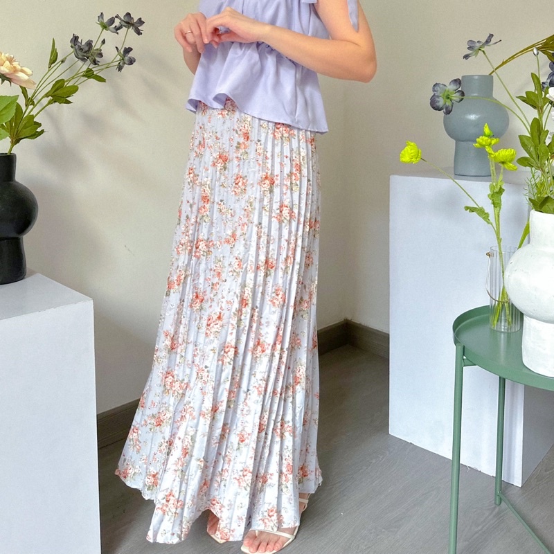 Jual KANON - Aise Floral Pleated Skirt - Rok maxi plisket vintage motif ...
