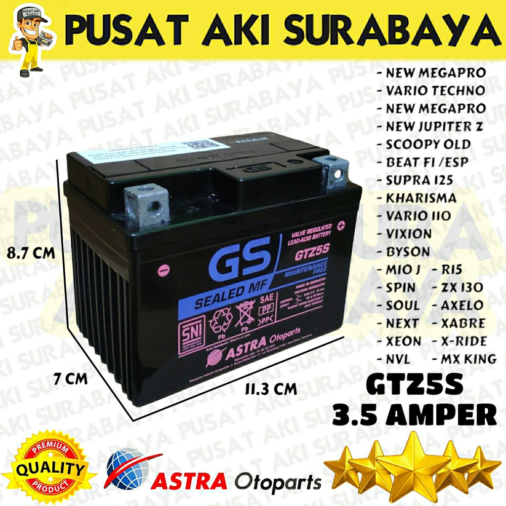 Jual AKI ORI GS ASTRA GTZ5S ACCU MOTOR BEAT KARBU BEAT ESP BEAT FI BEAT