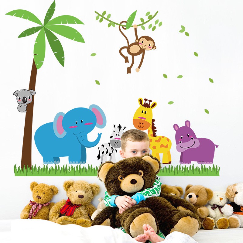 Jual ADEK WALL STICKER ANIMAL KIDS /ANAK HEWAN GAJAH JERAPAH MONKEY ...