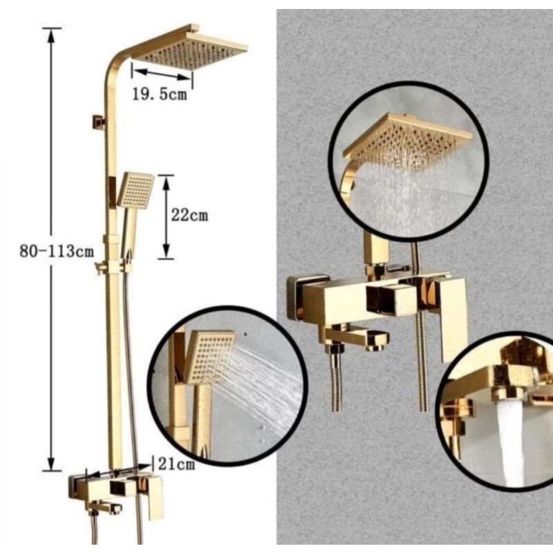 Jual Shower Tiang Column Panas Dingin Gold Kotak Shower Tiang Kotak