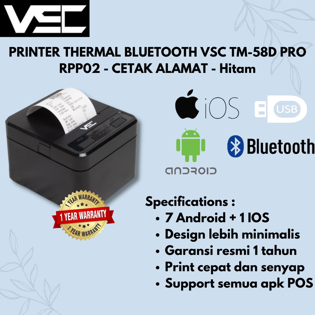Jual PRINTER THERMAL BLUETOOTH VSC TM-58D PRO RPP02 - CETAK ALAMAT ...