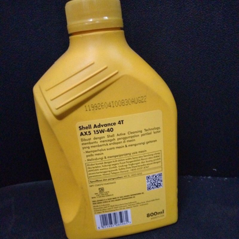 Jual Oli Shell Advance AX5 15W40 0.8 liter Shel Sell Sel Sheel AX 5 ...