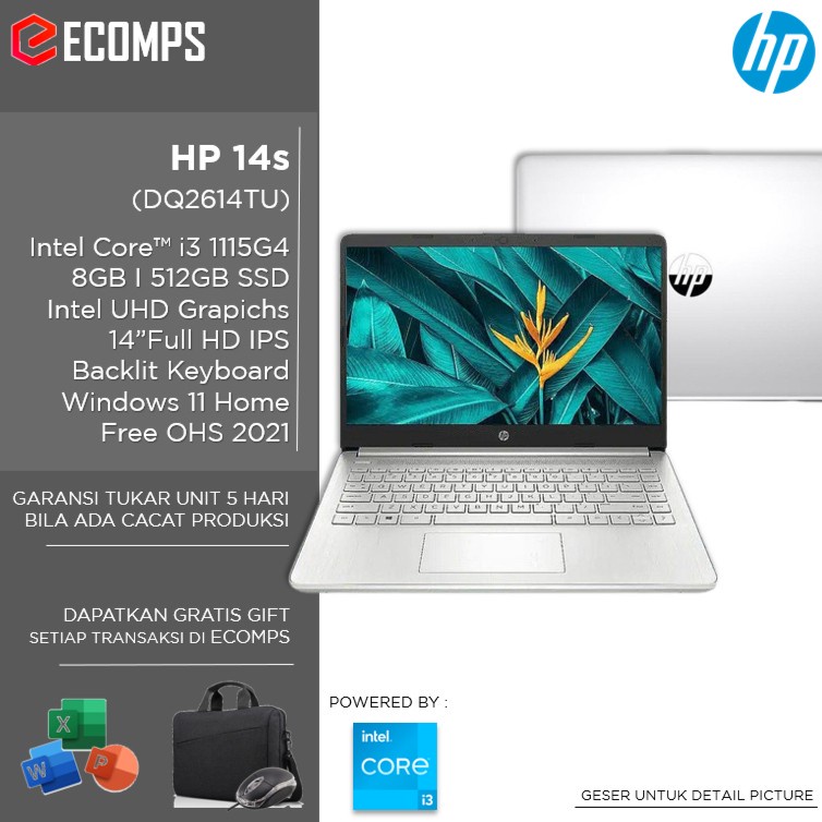 Jual Laptop Hp 14s Dq2614tu Core I3 1115g4 8gb 512ssd 14full Hd Ips W11ohs2021 Shopee Indonesia 3025