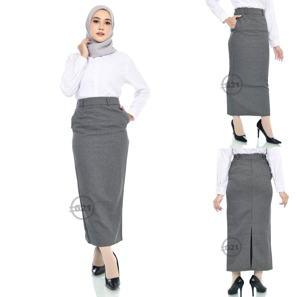 Jual Rok Kerja Panjang Hitam Polos Model A line dan Span Pinggang Karet ...