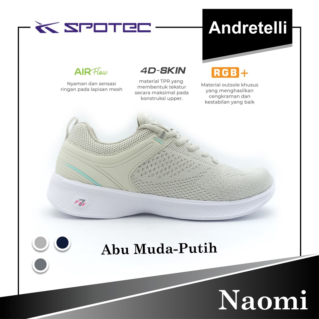 Jual SPOTEC NAOMI Sepatu Running ABU MUDA / PUTIH | Shopee Indonesia