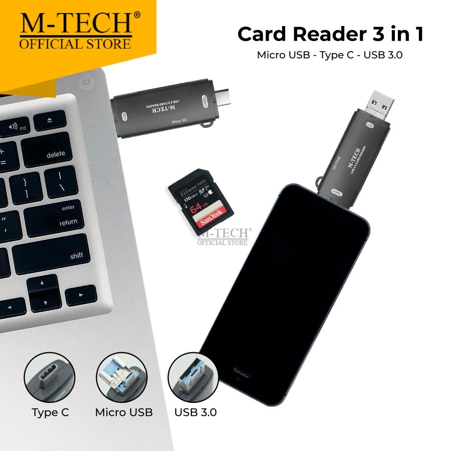 Jual M-Tech Card Reader 3 in 1 CR30 with OTG USB | Shopee Indonesia