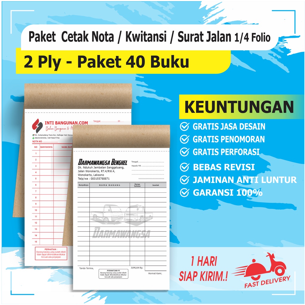 Jual Cetak Nota Custom 2 Ply Paket 40 Buku 2 Rangkap 1 Rim Nota