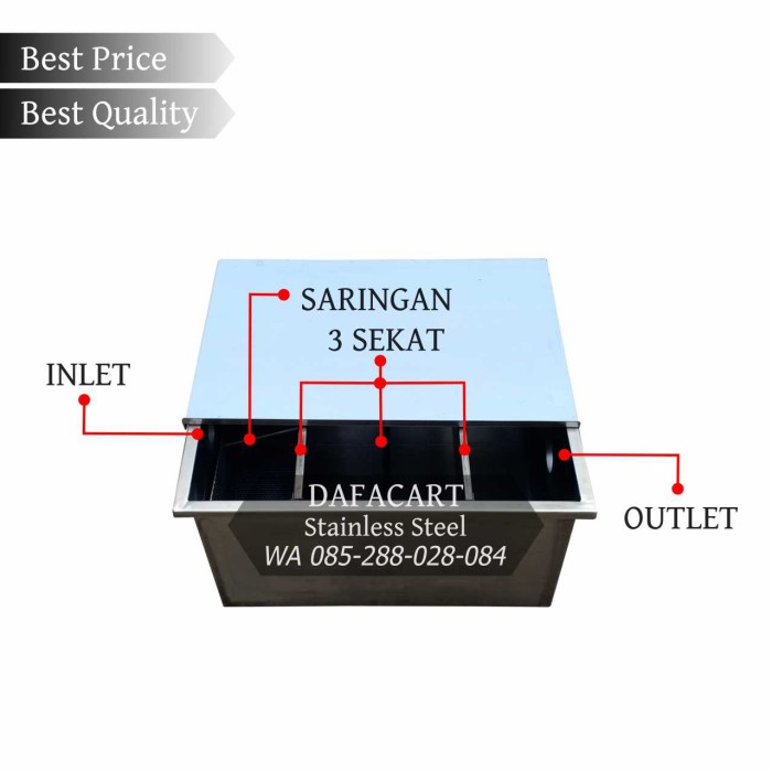Jual GREASE TRAP SINK SS 304 BAK KONTROL KECIL UKURAN 40 X 30 X 30 (CM