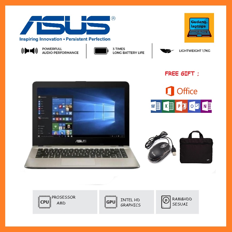 Jual LAPTOP ASUS X441BA AMD RAM 4GB SSD 256GB WINDOWS 10 | Shopee Indonesia