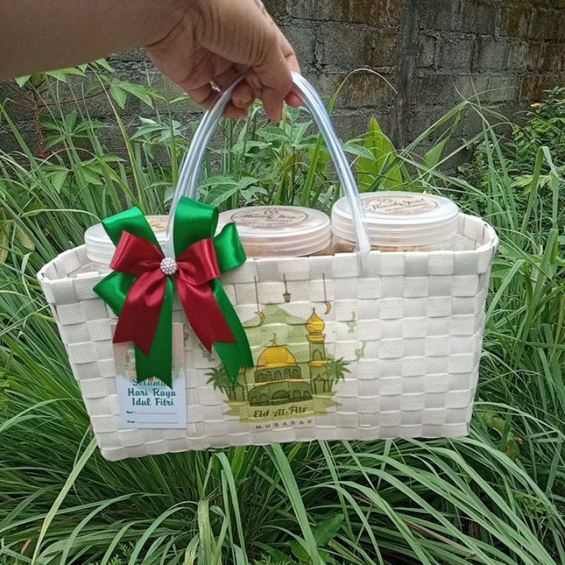 Jual tas anyaman decoupage idul fitri , tas idul fitri, tas hampers