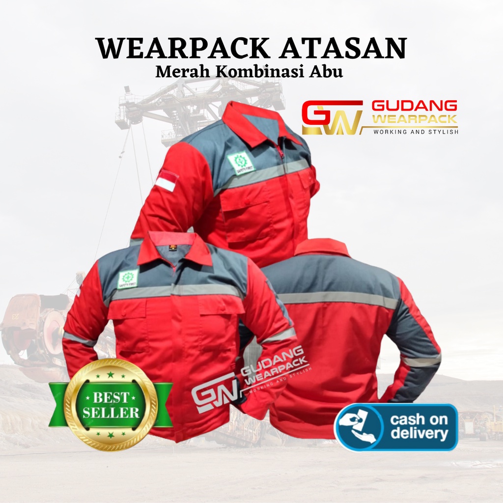 Jual Wearpack Atasan Baju Proyek Seragam Kerja Warna Merah Abu Shopee