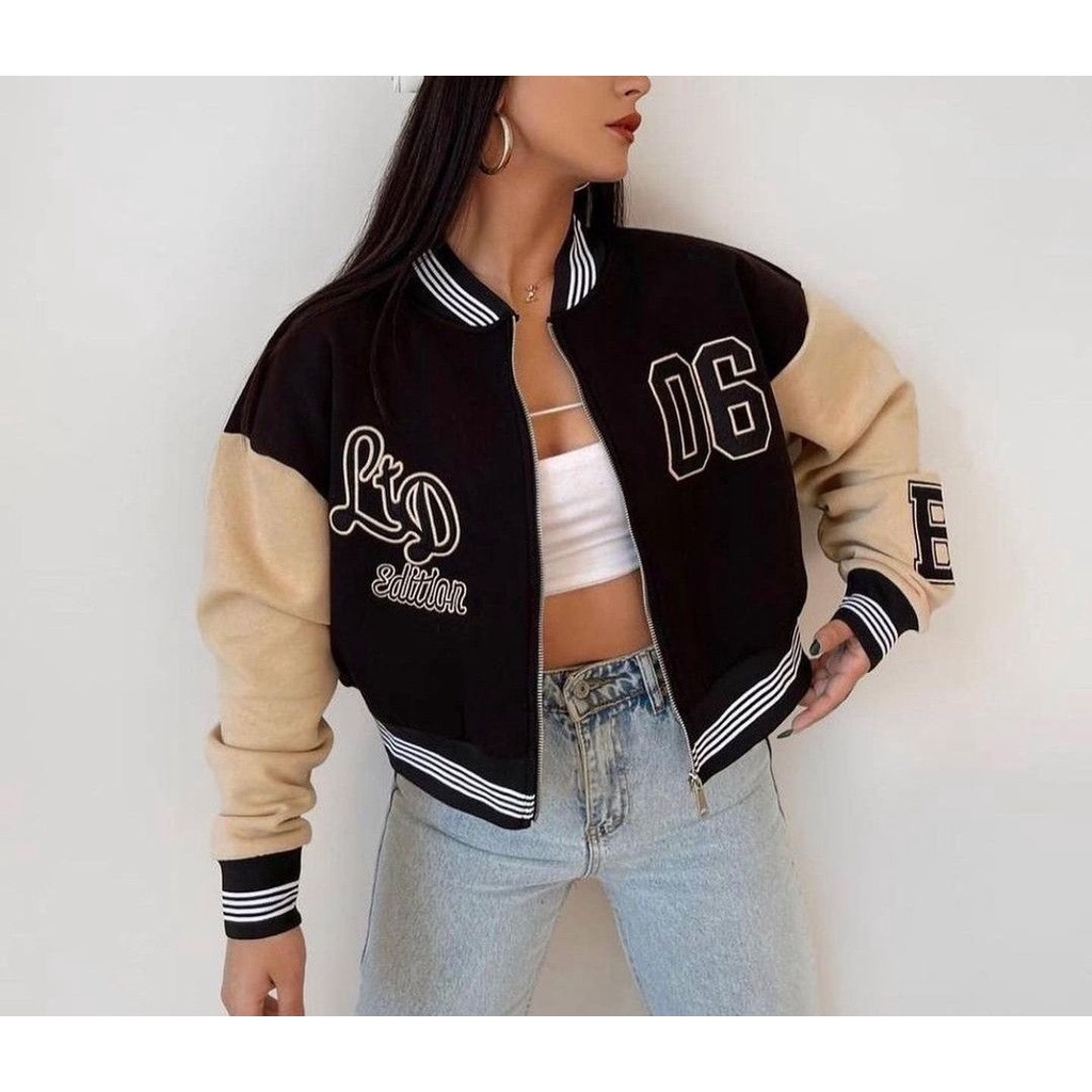 Jual Jacket Crop Varsity Baseball Wanita/baseball Lengan Panjang