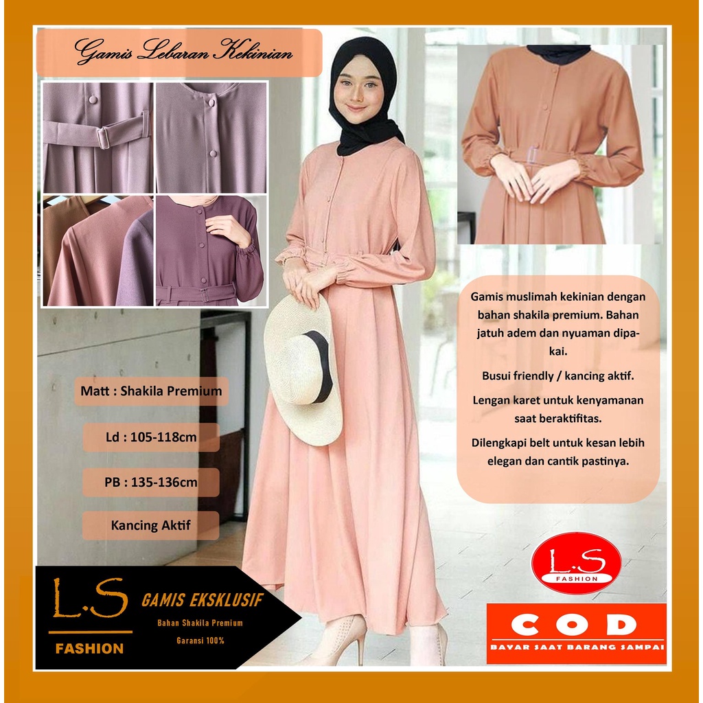 Jual Gamis Lebaran Polos Model Terbaru Kekinian Fashion Muslim Wanita