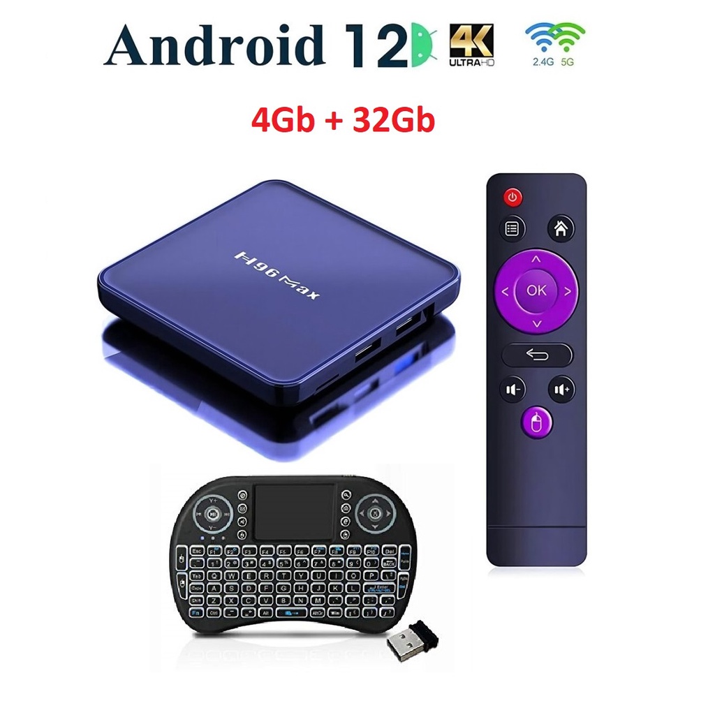 Jual Android TV Box H96 4GB/32GB Android 12 TV Box + Keyboard Shopee