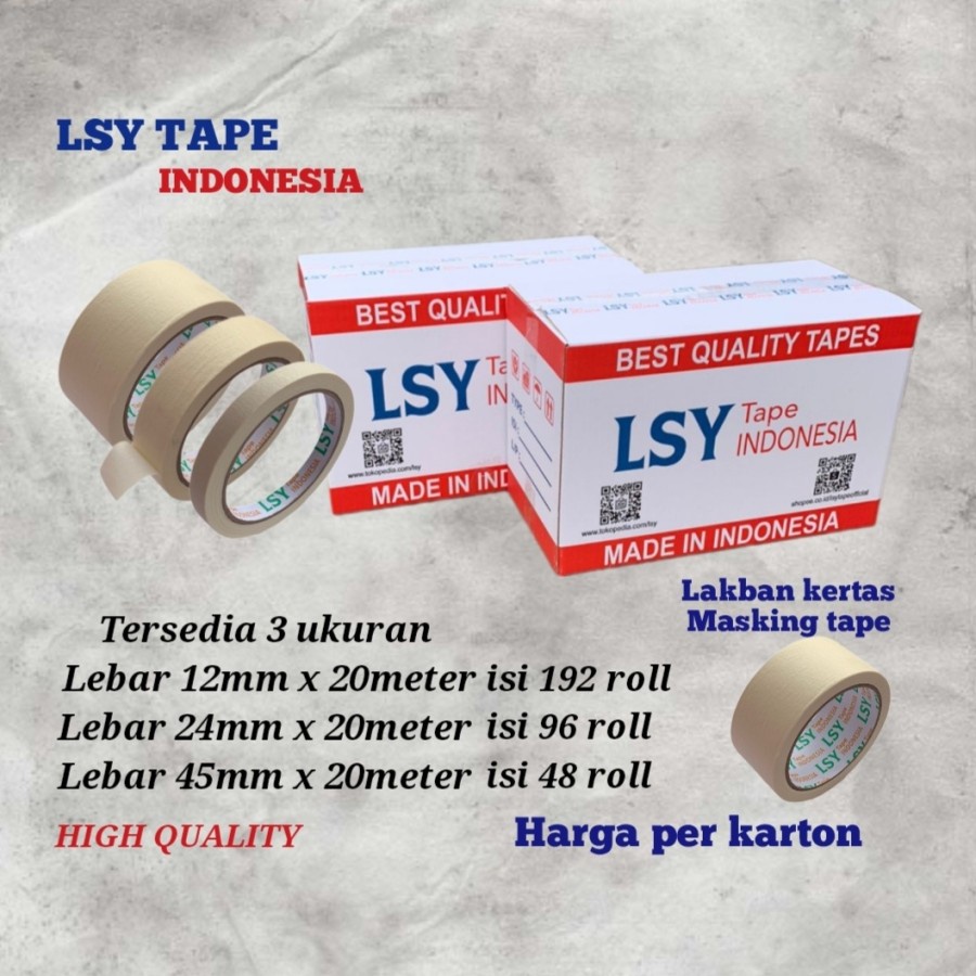Jual lakban kertas / masking tape LSY TAPE 20meter harga 1 dus tersedia