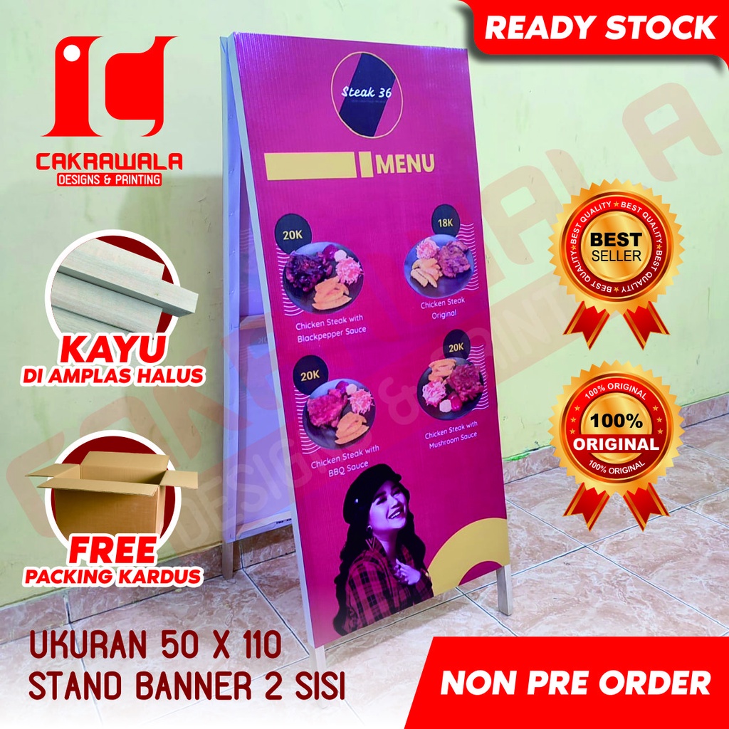 Jual Stand Banner Kayu Jualan Steak Ukuran 50 X 110 Standing Banner